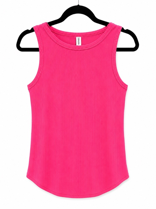 Zenana Outfitters Tops - ZENANA Bright Pink Ribbed Tank Top